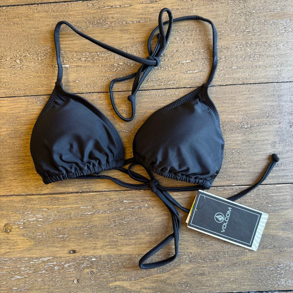 VOLCOM Black Micro Bikini Top NWT Junior's Small Padded Sexy Beachy Summer Swim